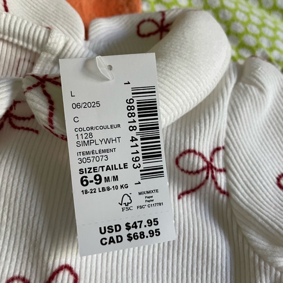 The Children's Place Christmas White and Red Kids Matching Set 6-9 month - Picture 3 of 4